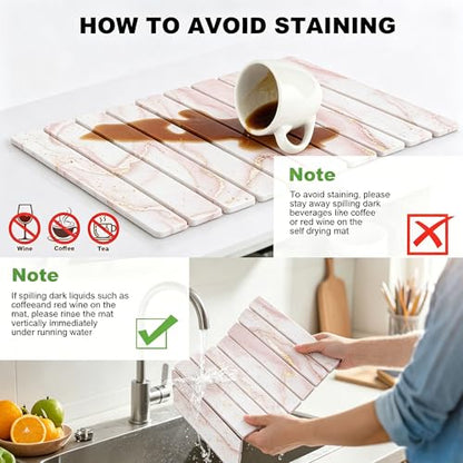 Stone Drying Mat for Kitchen Counter, Quick Diatomaceous Earth Mats for Dishes, 24"L x 16" W Super Absorbent Fast-Drying Collapsible Countertop Stone Mat (Marble White-07, 24" x 16") - color: Marble White-07