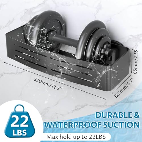 Onemake Suction Cup Shower Caddy, Shower Shelf, Bathroom Organizer, Black | No-drill Rustproof Aluminum Removable Caddy with Hooks, Wall Mounted Shower Organizer, Corner Shampoo Holder for Bathroom - style: 1 Tier-Black Square Caddy