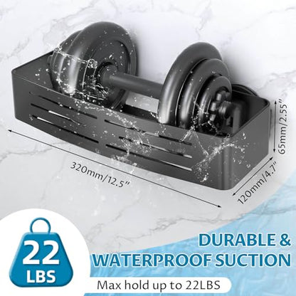 Onemake Suction Cup Shower Caddy, Shower Shelf, Bathroom Organizer, Black | No-drill Rustproof Aluminum Removable Caddy with Hooks, Wall Mounted Shower Organizer, Corner Shampoo Holder for Bathroom - style: 1 Tier-Black Square Caddy