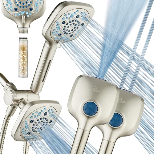 AquaCare 82-Mode High Pressure 6-way Combo with Filter & 2-mode Power Wash | Filters Chlorine & Toxins, Softens Hard Water for Healthy Skin & Hair. Handheld Shower Head Cleans Tub, Tile & Pets / Nickel - color: Satin Nickel