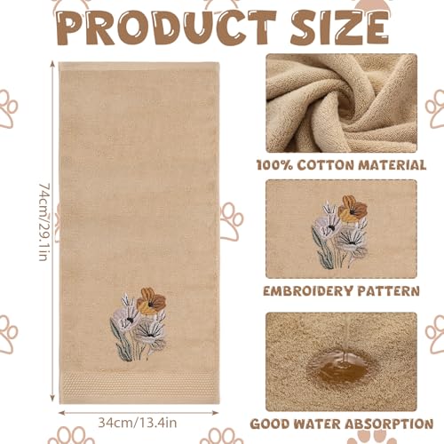 SmoothNovelty 2 Pcs Neutral Boho Floral Hand Towels Light Khaki Bathroom Decor 14x29 Inch Embroidered 100% Cotton Soft Absorbent Spring Summer Decorative Hand Towels for Bathroom Kitchen - style: Neutral Boho Floral