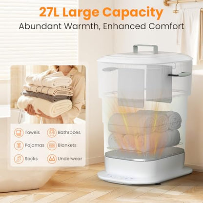 Foldable Towel Warmer 27L,Retractable Portable Towel Warmers Bucket | Time Setting & Auto Shut-Off, 3 Heat Levels with Lighting,Heats Towels/Robes/Blankets, Ideal for Bathroom (Grey) - color: Grey