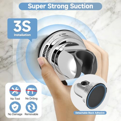 Shower Head Holder Suction, Chrome Removable Adjustable No-Drill | Strong Suction Hold, No-Drill Removable Mount, 5-Angle Tilt and 360° Swivel for Smooth Tile, Glass and Mirrors - style: Chrome