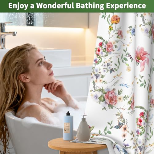 Floral Shower Curtain with Removable Liner, Double-Layer Waterproof Shower Curtains for Bathroom, Washable No Hook Shower Curtain with Snap in Liner, Weighted Bottom and Mesh Top Window, 71x74 Inches - color: Wildflowers