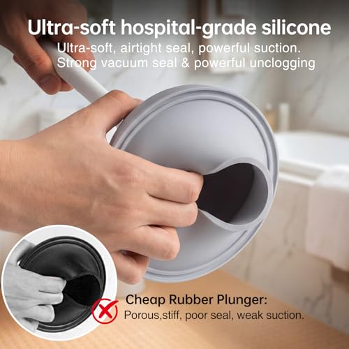 2 in 1 Toilet Brush and Plunger Set with Silicone Bristles, Plastic Material, Includes Holder, White/Black, for Deep Cleaning - color: A-white, size: 2 Pack
