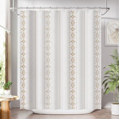 AmazerBath Boho Shower Curtain, Boho Cloth Shower Curtain with 12 Hooks, Hotel Quality Washable Rustic Farmhouse Polyester Fabric Bathroom Shower Curtain Set, 72x72 Inches - color: D- Boho Haven+12 Metal Hooks, size: 72"W x 72"L (Pack of 1)