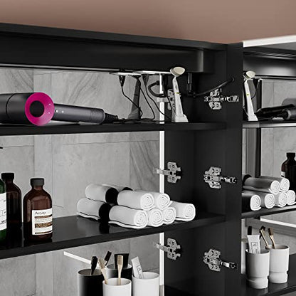 24"x30" Medicine Cabinet Mirror Bathroom Medicine Cabinet with Mirror | Lighted Medicine Cabinet, Black Medicine Cabinet with Lights, Defogger, Outlets, USB, Dimmable, Wall Mounted, Swing Left - size: 24x30 Inch