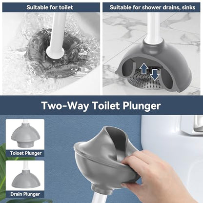TRENTI Toilet Plunger with Holder, Plunger with Holder for 5.3-inch Toilet Drain, Plungers for Bathroom with Holder, Toilet Plunger Heavy Duty (1, White) - color: White