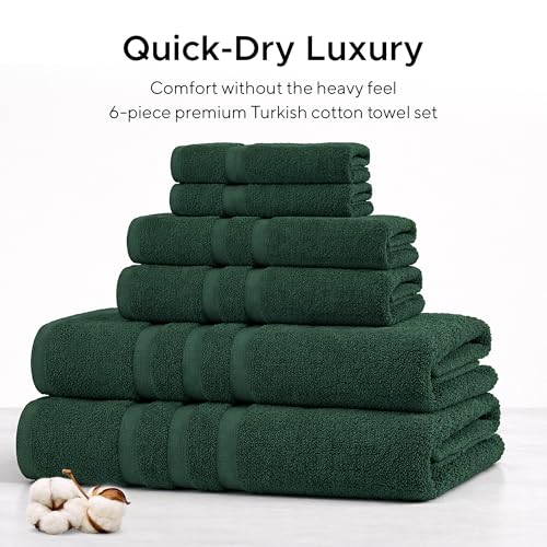 Veteran Textile LLC, Luxury Hotel & Spa, Turkish Cotton Dark Green Towels Bathroom Sets | 6 Pieces Fairfield Green Bath Towels | Soft and Absorbent Green Towel Set for Your Bathroom - color: Fairfield Green