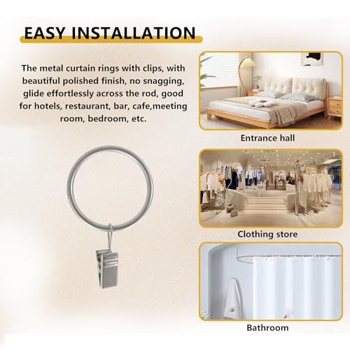Curtain Rings with Hooks Set - Heavy Duty Metal Drapery Hooks & Eyelet Rings for Window, Shower, Door - Rustproof & Smooth Gliding Curtain Rod Ring, 5/8 to 3/4 Inch Internal Diameter 14 Pack - color: Silver