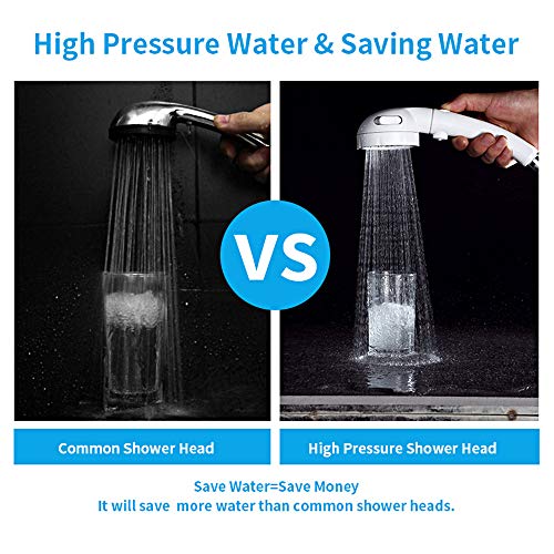 RV & Camper High Pressure Handheld Shower Head with Pause Button | 3 Spray Modes with ON/OFF Switch, Detachable Dog Shower Attachment, Drill-Free Pet Shower Wand with Bracket & Hose, White - color: White