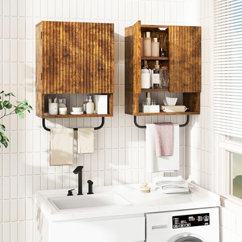 IBUYKE Bathroom Wall Cabinet Over Toilet Cabinet for Bathroom UWBS003H | with Doors and Adjustable Shelf, Towel Bar, Wall Mounted, for Laundry Room & Living Room Kitchen,Brown,Modern - color: Brown