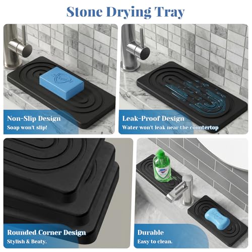 Stone Drying Tray, Water Absorbing Stone Tray, Natural Diatomaceous Earth Stone Sink Mat, Instant Dry Sink Coasters, Kitchen Sponge Hand Soap Holder, Quick Dry, Ease Cleaning - color: Concrete Grey