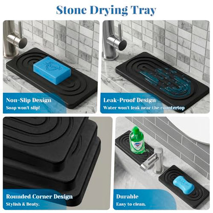 Stone Drying Tray, Water Absorbing Stone Tray, Natural Diatomaceous Earth Stone Sink Mat, Instant Dry Sink Coasters, Kitchen Sponge Hand Soap Holder, Quick Dry, Ease Cleaning - color: Concrete Grey