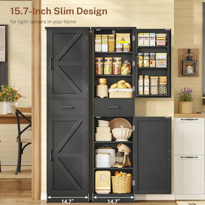 Tall Storage Cabinet with 3 Door Shelves & 1 Drawer, Narrow Kitchen Pantry Cabinet for Living Room, Bathroom, Entryway, Black - color: Black