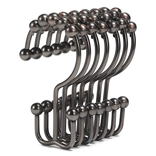 Shower Curtain Hooks, Goowin Shower Curtain Rings, Stainless Steel Shower Curtain Hooks Rust Proof Free Sliding Double Shower Hooks for Curtain, Shower Curtains & Liners (Bronze) - color: Bronze
