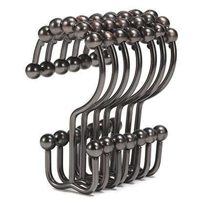 Shower Curtain Hooks, Goowin Shower Curtain Rings, Stainless Steel Shower Curtain Hooks Rust Proof Free Sliding Double Shower Hooks for Curtain, Shower Curtains & Liners (Bronze) - color: Bronze