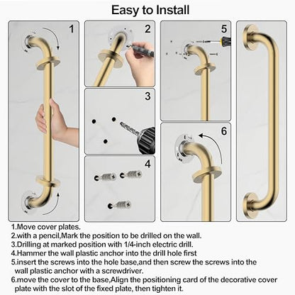 16 Inch Grab Bar 304 Stainless Steel Anti-Slip Bathroom Safety Handrail Wall Mount Assist Grip for Elderly Handicap Bathtub Shower Toilet,GB-4023-BG,Brushed Gold - color: Brushed Gold