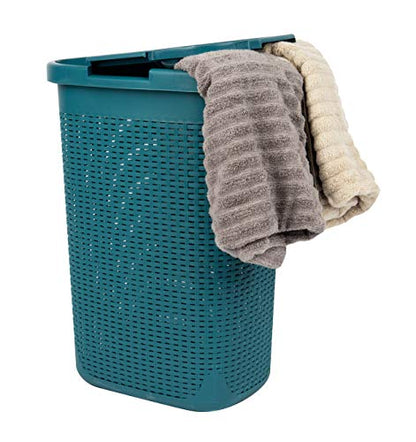 Mind Reader Slim Laundry Hamper with Lid, 60L Tall Clothes Basket, Narrow Tapered Design for Bathrooms, Closets and Laundry Rooms, Plastic, Blue - color: Blue, size: 1 Piece