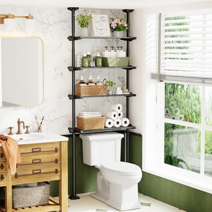 Bonpally Over The Toilet Storage Shelf, 4-Tier Adjustable Bathroom Organizer, No Drill Tension Mounted Shelves, Space-Saving Bathroom Cabinet Rack Above Toilet for Small Rooms, Black - color: Black