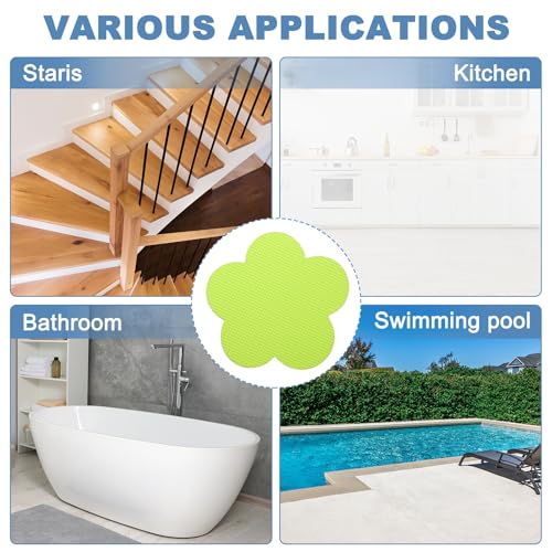 PATIKIL 12 Pcs Non Slip Bathtub Stickers, Anti Slip Shower Stickers with Scraper Bathroom Shower Floor Decals Flower Shape Cute Treads Tubs, Grass Green - color: Grass Green