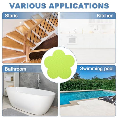 PATIKIL 12 Pcs Non Slip Bathtub Stickers, Anti Slip Shower Stickers with Scraper Bathroom Shower Floor Decals Flower Shape Cute Treads Tubs, Grass Green - color: Grass Green