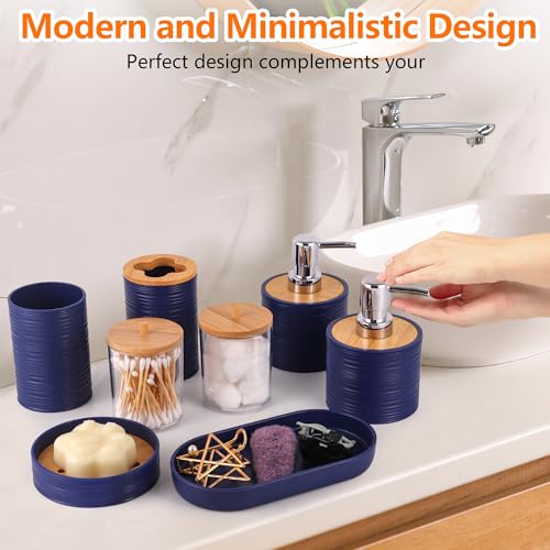 25 PCS Navyblue Bathroom Accessories Set丨Shower Curtain Bathroom Accessory | All-in-One Kit with Shower Curtain,rug,Trash Can,Toothbrush Holder,Toilet BrushSoap Dispenser,Toothbrush Cup,etc for Home - color: Navy Blue
