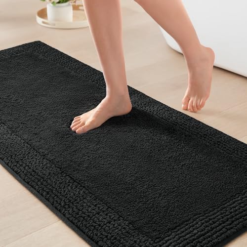 Madison Park Splendor Reversible 100% Cotton Bath Runner, 24 x 60, Black | Tufted Bathroom Rug, 3000 GSM, Hotel Quality, Luxurious Plush, Medium Pile, Absorbent, Quick Dry, OEKO-TEX, Shower Room Décor - color: Black, size: 2' x 5' (Rectangular)