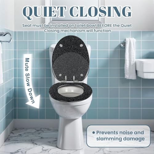Elongated Toilet Seat Black abstract Resin Toilet Seat Slow Quiet Close with Quick-Release Hinges Toilet Seat with Cover Easy to Clean Install - color: Color3, size: V-Elongated