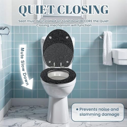 Elongated Toilet Seat Black abstract Resin Toilet Seat Slow Quiet Close with Quick-Release Hinges Toilet Seat with Cover Easy to Clean Install - color: Color3, size: V-Elongated