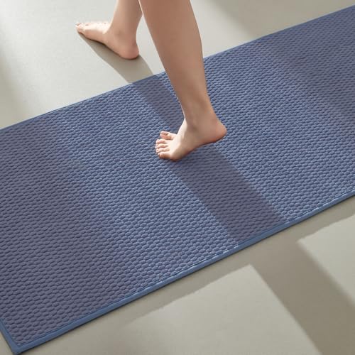 TYUU Bathroom Runner Rugs, Long Bath Mat Runner Washable Thin Quick Dry Low Pile Bathroom Runner Rugs Non Slip, Denim Blue 24"x70" - color: Denim Blue01, size: 2' X 5'10" (Runner)