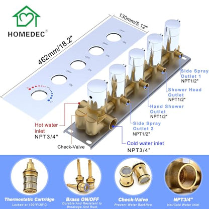 HOMEDEC 16inch Round Rain Full Body Shower Faucet Set with Dual 6" Wall Mounted Shower Heads, 4 Way Valve with 2-Function Handheld Shower, Chrome - color: Chrome, style: 4-Way + 2x 6" Top (No Jets)
