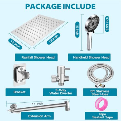 Shower Head, Rain Shower Head with Handheld Spray Combo, 12Inch Adjustable High Pressure Rainfall Shower Head, Dual Showerhead Set with Extension Arm - color: Sliver, size: 12 Inch