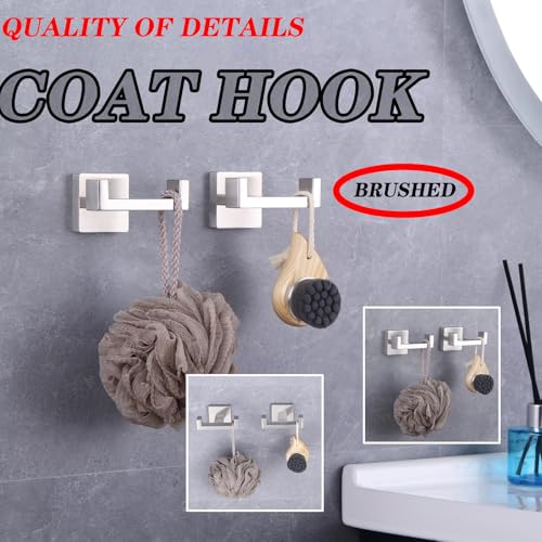 GERZWY Brushed Stainless Steel Coat/Robe Clothes Hook for Bath Kitchen Modern Hotel Style, Bathroom Double Towel Hook Wall Mounted 2 Pack AG1417B-LS - color: Brushed
