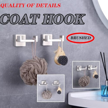 GERZWY Brushed Stainless Steel Coat/Robe Clothes Hook for Bath Kitchen Modern Hotel Style, Bathroom Double Towel Hook Wall Mounted 2 Pack AG1417B-LS - color: Brushed