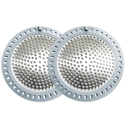 Seatery 2PCS Shower Drain Hair Catcher, Shower Drain Strainer, Stainless Steel with Silicone Edging, 4.75 Inch Diameter - color: Silver