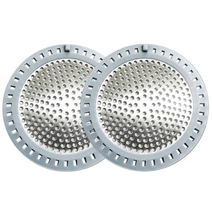 Seatery 2PCS Shower Drain Hair Catcher, Shower Drain Strainer, Stainless Steel with Silicone Edging, 4.75 Inch Diameter - color: Silver
