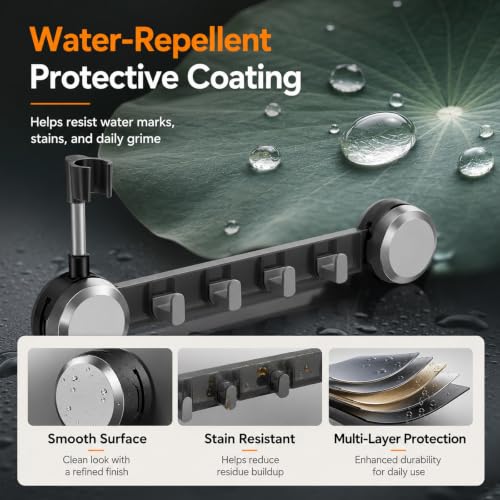 Suction Cup Handheld Shower Head Holder with 4 Hanger Hook Wall Mount, Adjustable Handheld Shower Head Mount Removable for Large & Heavy Shower Heads - Bathroom Wall Mounted Shower Wand Holder