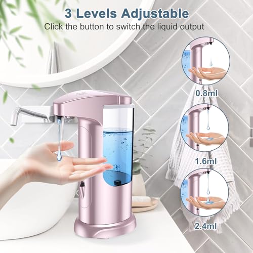 12.5 oz Automatic Liquid Soap Dispenser, Touch-Free Battery Operated Adjustable Soap Dispensing, Volume Premium for Kitchen Bathroom Toilet (Pink) - color: Pink