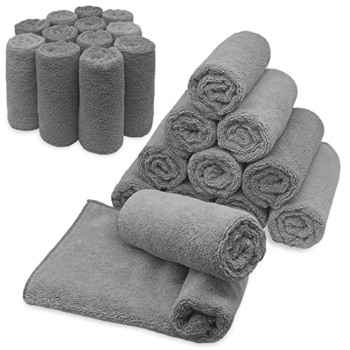 Blue Horizon Microfiber Cleaning Towels, Pack of 24, Ultra Soft Plush Washcloth, All Purpose Premium Microfiber Detailing Cleaning Cloths (16" x 16", Gray) - color: Gray