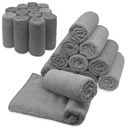 Blue Horizon Microfiber Cleaning Towels, Pack of 24, Ultra Soft Plush Washcloth, All Purpose Premium Microfiber Detailing Cleaning Cloths (16" x 16", Gray) - color: Gray