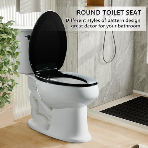 Angol Shiold Elongated Toilet Seat - Slow Close Hinges, Ergonomic Design with Grip-Tight Bumpers, Safe Easy-Clean PP Material (Black, 18.5" Elongated) - color: Black, size: Elongated 18.5‘’