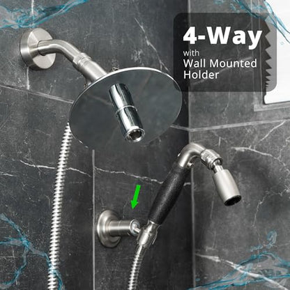 High Sierra® - Solid Lead-Free Metal 4-Way Combo with GEN 3 REFLECTIONS™ Fixed and Handheld Shower Head with Hose. Run Separately or Both at Full Flow - 1.8 GPM per Shower Head - Brushed Nickel Finish - color: Nickel, size: 1.8 GPM