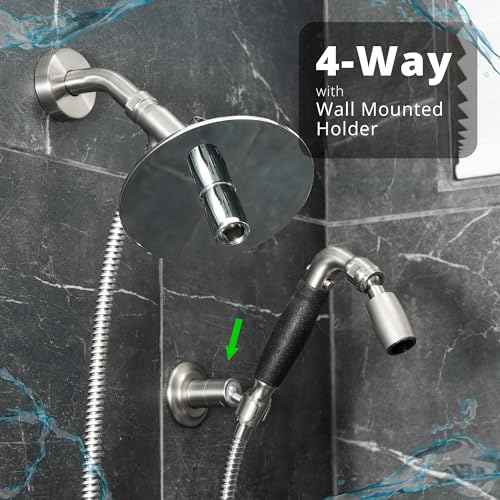 High Sierra® - Solid Lead-Free Metal 4-Way Combo with GEN 3 REFLECTIONS™ Fixed and Handheld Shower Head with Hose. Run Separately or Both at Full Flow - 1.5 GPM per Shower Head - Brushed Nickel Finish - color: Nickel, size: 1.5 GPM