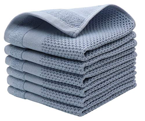 Cotton Dish Rags Dish Cloths for Washing Dishes,12”x12”, 6 Pack, Blue | Soft Kitchen Washcloths Rags, Absorbent Waffle Kitchen Hand Towels, Cotton Dish Towels for Kitchen Drying - color: Blue, size: 12inch x 12inch