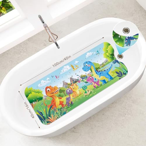 SHUCHING Baby Bath Mat for Tub Non Slip-40 X 16 Inch, Dinosaur | Bathtub Mat for Kids & Toddler Mold Free, Long Shower Mat for Inside Shower with Suction Cup, Machine Washable - color: Dinosaur