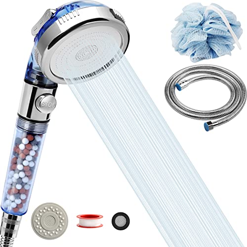 High Pressure Shower Head with Hose, REHAVE Water Saving RV Handheld Shower Head, Shower Sprayer, 3 Mode, Handheld Spray Showerheads for Dry Skin Hair Loss, Purifying Filtration Mineral Stone Beads - style: 3 Spray Settings