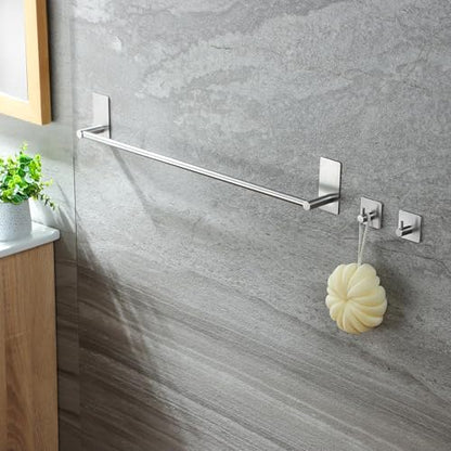 Taozun Towel Bar - 24 Inch Towel Holder with 2 Packs Adhesive Hooks | Hand Towel Rack Stick on Wall, Stainless Steel Bathroom Hardware Accessory Kit - color: Silver, size: 24-inch