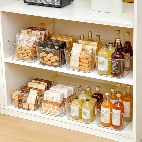 CiWiVOKi 12 Pack Clear Plastic Storage Bins, Acrylic Organizer and Containers with Handle for Pantry, Cabinet, Closet, Refrigerator, Freezer, Bathroom, Kitchen Under Sink Storage - size: 12 Pack