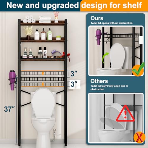 Over The Toilet Storage Cabinet,4 Tier Bathroom Organizers and Storage With Adjustable Shelf Waterproof Feet Pad and Basket ,Multifunctional Space Saver Freestanding Bathroom Shelves With Dividers - color: Brown